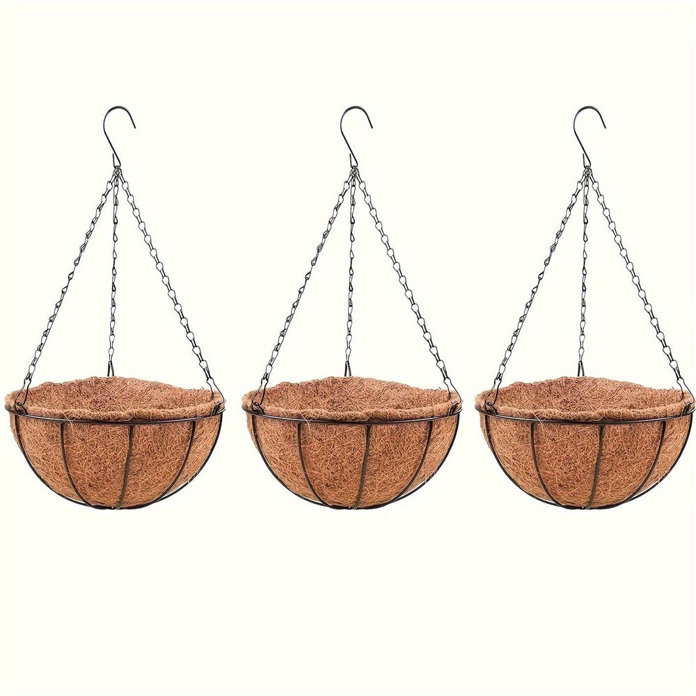 Planet Gates 3pcs 20.32cm 3pcs, Hanging Plant Holder With S Hooks And Hook Nails, Handmade Planter Hanging, Baskets For Small Plant Pots, Coconut Brown Garden Hanging Basket Hanging Iron Metal Coconut Brown Hanging Basin Hook Basin Wall