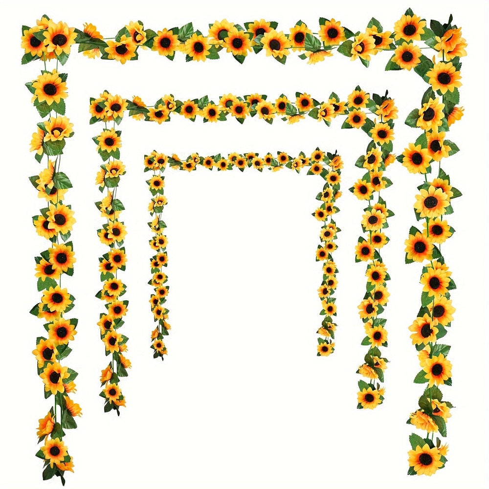 Planet Gates 3pcs Artificial Sunflower Garland 3 Pack 228.6cm Fake Flowers with Green Leaves for Kitchen Garden Wedding Arch Bridal Shower Outdoor Decor Spring Summer Home Décor