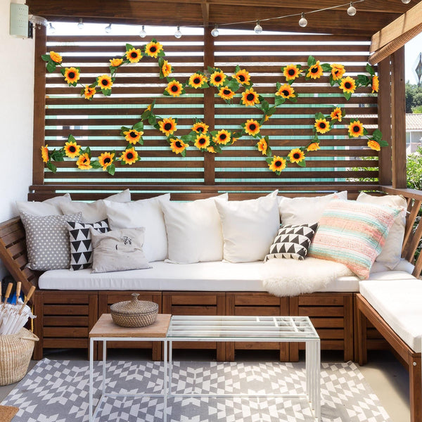 Planet Gates 3pcs Artificial Sunflower Garland 3 Pack 228.6cm Fake Flowers with Green Leaves for Kitchen Garden Wedding Arch Bridal Shower Outdoor Decor Spring Summer Home Décor