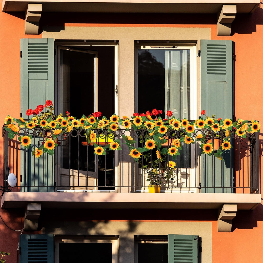 Planet Gates 3pcs Artificial Sunflower Garland 3 Pack 228.6cm Fake Flowers with Green Leaves for Kitchen Garden Wedding Arch Bridal Shower Outdoor Decor Spring Summer Home Décor