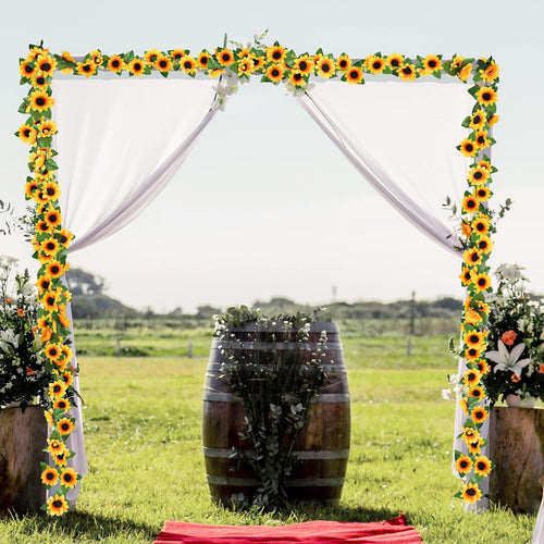 Planet Gates 3pcs Artificial Sunflower Garland 3 Pack 228.6cm Fake Flowers with Green Leaves for Kitchen Garden Wedding Arch Bridal Shower Outdoor Decor Spring Summer Home Décor
