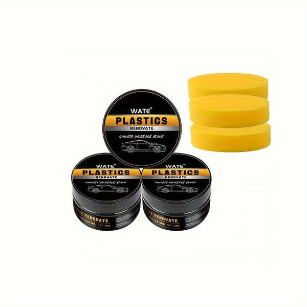 Planet Gates 3pcs Car Plastic Parts Repair Wax, Crystal Coating Wax, Brightener, For Black Car Interior Renovation, Whitening Scratches Repair Wax