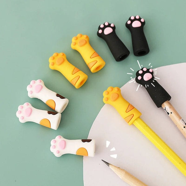 Planet Gates 3pcs Cute Cat Paw Pencil Cap Set Silicone Soft Touch Pen Cover for Multiple Shape Stationery School Student Office Supplies Gift