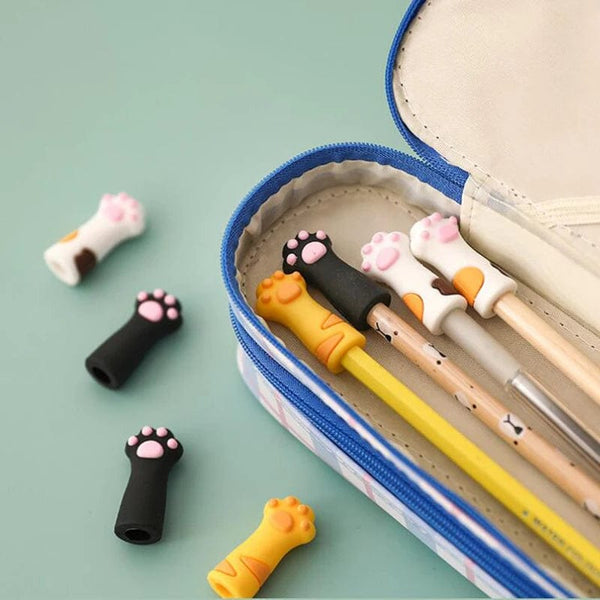 Planet Gates 3pcs Cute Cat Paw Pencil Cap Set Silicone Soft Touch Pen Cover for Multiple Shape Stationery School Student Office Supplies Gift