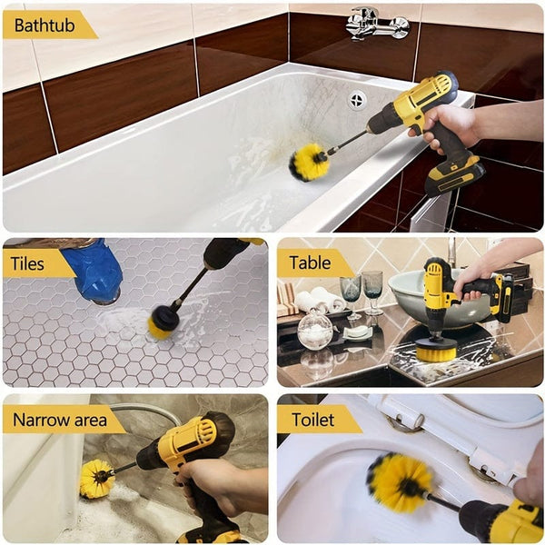 Planet Gates 3pcs Electric Drill-Brush Kit Power Scrubber Brush For Carpet Bathroom Surface Tub Furniture Shower Tile Tires Cleaning Tool
