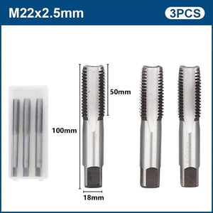 Planet Gates 3pcs M22x2.5 / CN 3pcs Hand Thread Tap Set HSS Metric Plug Tap Metal Screw Tap Drill M2/M2.5/M3/M3.5/M4/M5/M6/M8/M10/M12 Hand Tool Set