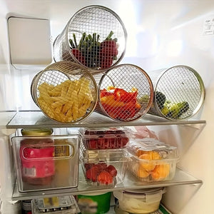 Planet Gates 3pcs/set 3pcs/set, BBQ Rolling Grill Basket, Stainless Steel Grilled Cage With Fork Hook Set, Round Stainless Steel BBQ Grill Mesh For Vegetable Fries Fish, BBQ Vegetable Slices Basket For Outdoor Picnic.