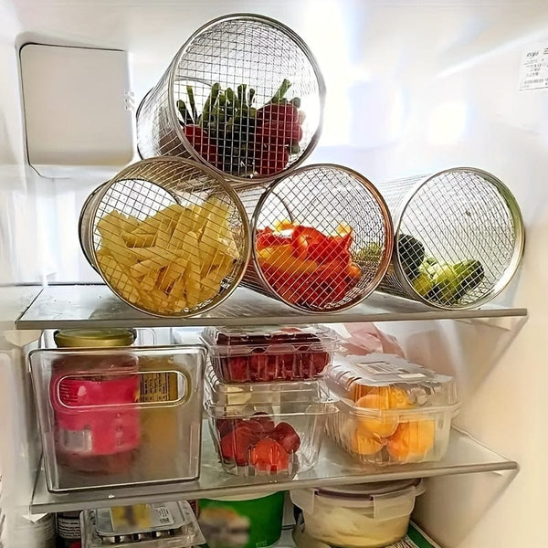 Planet Gates 3pcs/set 3pcs/set, BBQ Rolling Grill Basket, Stainless Steel Grilled Cage With Fork Hook Set, Round Stainless Steel BBQ Grill Mesh For Vegetable Fries Fish, BBQ Vegetable Slices Basket For Outdoor Picnic.