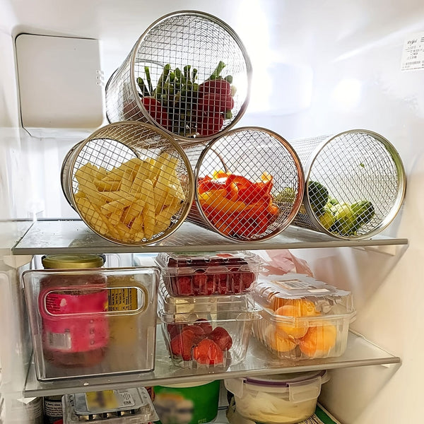 Planet Gates 3pcs/set, BBQ Rolling Grill Basket, Stainless Steel Grilled Cage, Round Stainless Steel BBQ Grill Mesh For Vegetable Fries Fish, BBQ Vegetable Slices Basket For Outdoor Picnic Camping, Grill Accessories, BBQ Accessaries