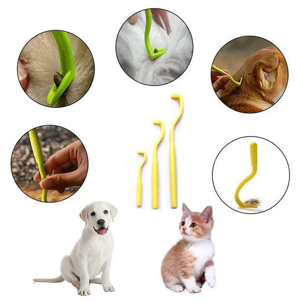 Planet Gates 3PCS/SET Pet Flea Removal Tool Kit Plastic Scratching Hook Remover Pet Cat Dog Grooming Supplies Tick Removal Tool Tweezers Clip