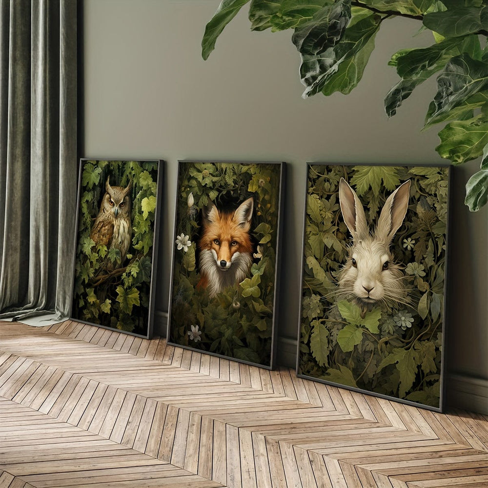 Planet Gates 3pcs/set Unframed Canvas Poster, Retro Art, Magical Forest Animal Wall Art, Forest Witch Wall Art, Woodland Animal Poster, Ideal Gift For Bedroom Living Room Corridor, Wall Art, Wall Decor, Winter Decor, Room Decoration