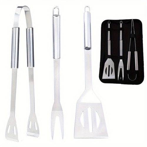 Planet Gates 3pcs Tube Handle Grill Set 1/3/5pcs, Barbecue Set, Grill Tools Set, Outdoor Barbecue Kit, Barbecue Grill Tool Set With Storage Bag, Barbecue Fork, Spatula, Tongs, BBQ Accessories For Outdoor Camping, Kitchen Supplices, Outdoor Supplies.