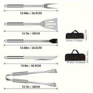 Planet Gates 3pcs Tube Handle Grill Set 1/3/5pcs, Barbecue Set, Grill Tools Set, Outdoor Barbecue Kit, Barbecue Grill Tool Set With Storage Bag, Barbecue Fork, Spatula, Tongs, BBQ Accessories For Outdoor Camping, Kitchen Supplices, Outdoor Supplies.