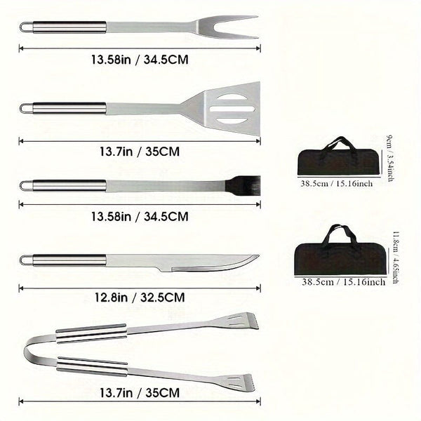 Planet Gates 3pcs Tube Handle Grill Set 1/3/5pcs, Barbecue Set, Grill Tools Set, Outdoor Barbecue Kit, Barbecue Grill Tool Set With Storage Bag, Barbecue Fork, Spatula, Tongs, BBQ Accessories For Outdoor Camping, Kitchen Supplices, Outdoor Supplies.