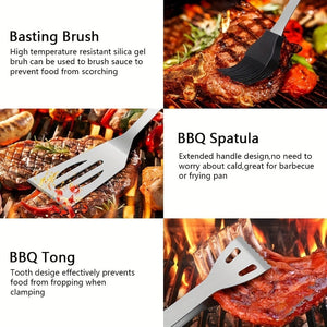 Planet Gates 3pcs Tube Handle Grill Set 1/3/5pcs, Barbecue Set, Grill Tools Set, Outdoor Barbecue Kit, Barbecue Grill Tool Set With Storage Bag, Barbecue Fork, Spatula, Tongs, BBQ Accessories For Outdoor Camping, Kitchen Supplices, Outdoor Supplies.
