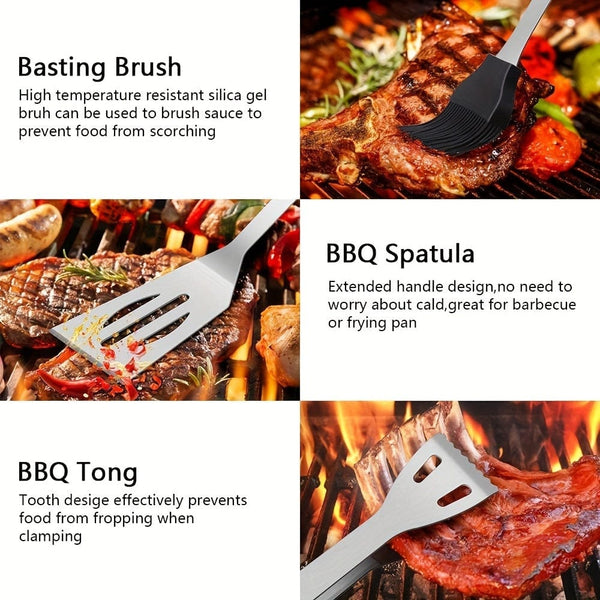 Planet Gates 3pcs Tube Handle Grill Set 1/3/5pcs, Barbecue Set, Grill Tools Set, Outdoor Barbecue Kit, Barbecue Grill Tool Set With Storage Bag, Barbecue Fork, Spatula, Tongs, BBQ Accessories For Outdoor Camping, Kitchen Supplices, Outdoor Supplies.
