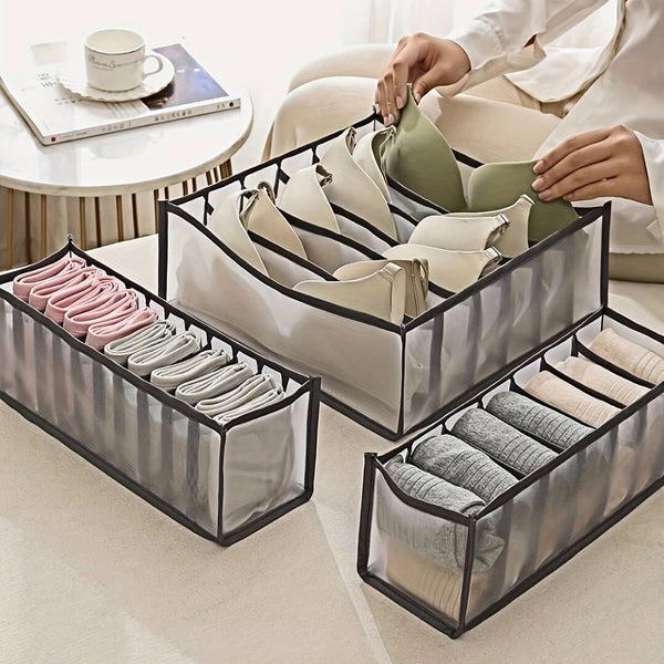Planet Gates 3pcs Underwear Storage Boxes, Household Compartment Fabric Clothes Organizer, Drawers Dividers Organizer, Multifunctional Wardrobe Organizer For Panties Socks Bra Storage