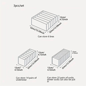 Planet Gates 3pcs Underwear Storage Boxes, Household Compartment Fabric Clothes Organizer, Drawers Dividers Organizer, Multifunctional Wardrobe Organizer For Panties Socks Bra Storage