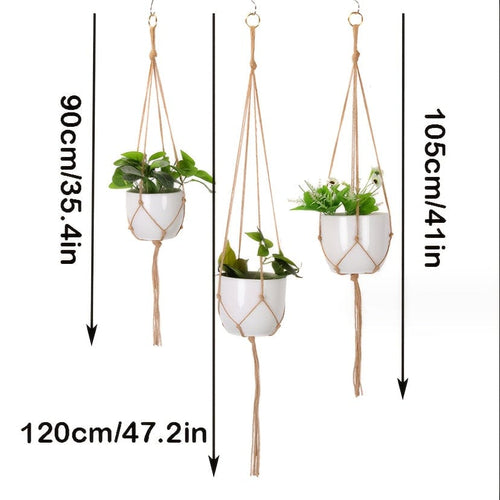 Planet Gates 3pieces Set （90+105+120cm） 3pcs/ Set, Gardening Woven Hanging Frame Flowerpot Net Pocket Hemp Rope Simple Indoor And Outdoor Hanging Basket Decoration