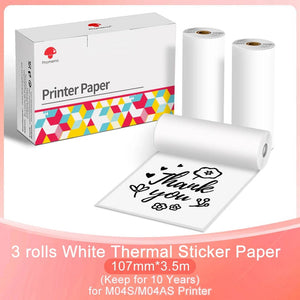 Planet Gates 3PK Phomemo Adhesive Transparent Thermal Paper Clear Adhesive Thermal Sticker Paper for M04S/M04AS Bluetooth Printer 110mmx3.5m