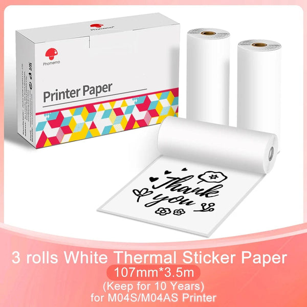 Planet Gates 3PK Phomemo Adhesive Transparent Thermal Paper Clear Adhesive Thermal Sticker Paper for M04S/M04AS Bluetooth Printer 110mmx3.5m