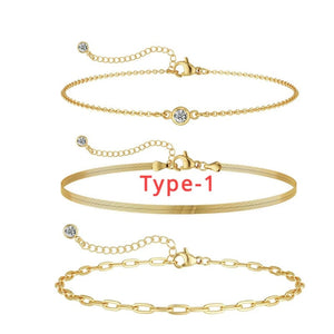 Planet Gates 3Set Type-1 3pcs 14K Gold Plated STAINLESS Waterproof Bracelet Sets for Women Girls Snake Chain Cuban Link Cuff Bangle Stackable Bracelets