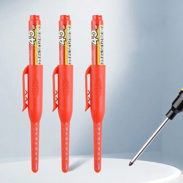 Planet Gates 3X Red 45mm Deep Hole Long Nib Head Markers Deep Drill Hole Long Nib Scriber Multifunction Mechanical Carpentry Colorful Marker Pen