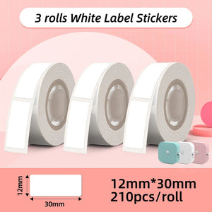 Planet Gates 3x White 12x30mm White Label Tape for Phomemo Q30  Printer Paper 3 rolls Label Sticker Paper Roll for Phomemo Labeller Q30 D30 Label Printer
