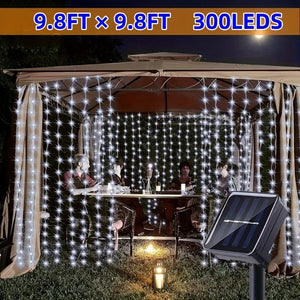 Planet Gates 3×3 / White Light LED Solar Curtain Light, Outdoor Fairy Lights, Waterproof Copper Wire Lights, Christmas Party Wedding Home Bedroom Garden Wall Decoration