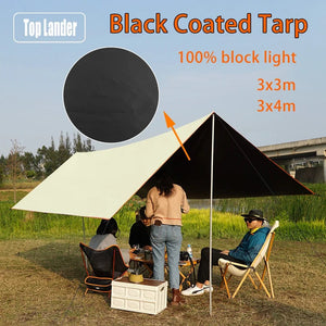 Planet Gates 3x4 3x3m Black Coated Tarp Screen Shade Membrane Camping Tarp Waterproof Outdoor Tarpaulin Shelter Sunshade Flysheet Awning UV50