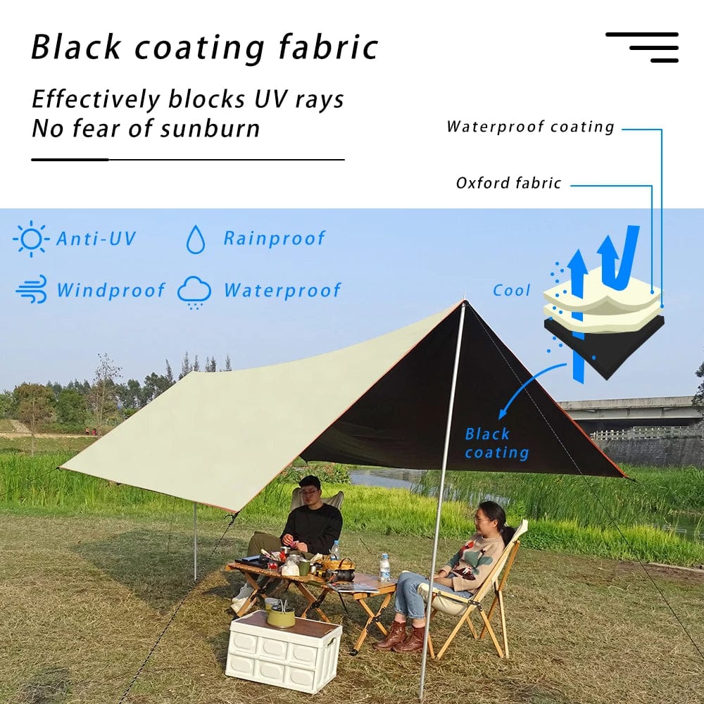 Planet Gates 3x4 3x3m Black Coated Tarp Screen Shade Membrane Camping Tarp Waterproof Outdoor Tarpaulin Shelter Sunshade Flysheet Awning UV50