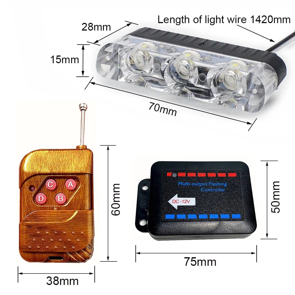 Planet Gates 3x8 Manual Control / Red and Blue 3 LED Car Front Grille Strobe Police Lights Flash Warning Lamp Red Blue Yellow Rescue Vehicle Emergency Flasher Signal Lighting