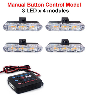Planet Gates 3x8 Manual Control / Red and Blue 3 LED Car Front Grille Strobe Police Lights Flash Warning Lamp Red Blue Yellow Rescue Vehicle Emergency Flasher Signal Lighting