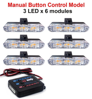 Planet Gates 3x8 Manual Control / Red and Blue 3 LED Car Front Grille Strobe Police Lights Flash Warning Lamp Red Blue Yellow Rescue Vehicle Emergency Flasher Signal Lighting