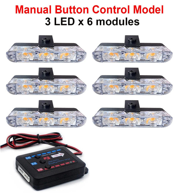 Planet Gates 3x8 Manual Control / Red and Blue 3 LED Car Front Grille Strobe Police Lights Flash Warning Lamp Red Blue Yellow Rescue Vehicle Emergency Flasher Signal Lighting