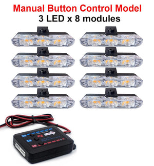 Planet Gates 3x8 Manual Control / Red and Blue 3 LED Car Front Grille Strobe Police Lights Flash Warning Lamp Red Blue Yellow Rescue Vehicle Emergency Flasher Signal Lighting
