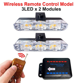 Planet Gates 3x8 Manual Control / Red and Blue 3 LED Car Front Grille Strobe Police Lights Flash Warning Lamp Red Blue Yellow Rescue Vehicle Emergency Flasher Signal Lighting