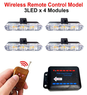 Planet Gates 3x8 Manual Control / Red and Blue 3 LED Car Front Grille Strobe Police Lights Flash Warning Lamp Red Blue Yellow Rescue Vehicle Emergency Flasher Signal Lighting
