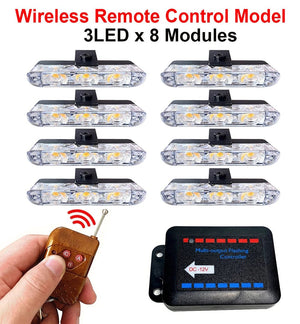 Planet Gates 3x8 Manual Control / Red and Blue 3 LED Car Front Grille Strobe Police Lights Flash Warning Lamp Red Blue Yellow Rescue Vehicle Emergency Flasher Signal Lighting