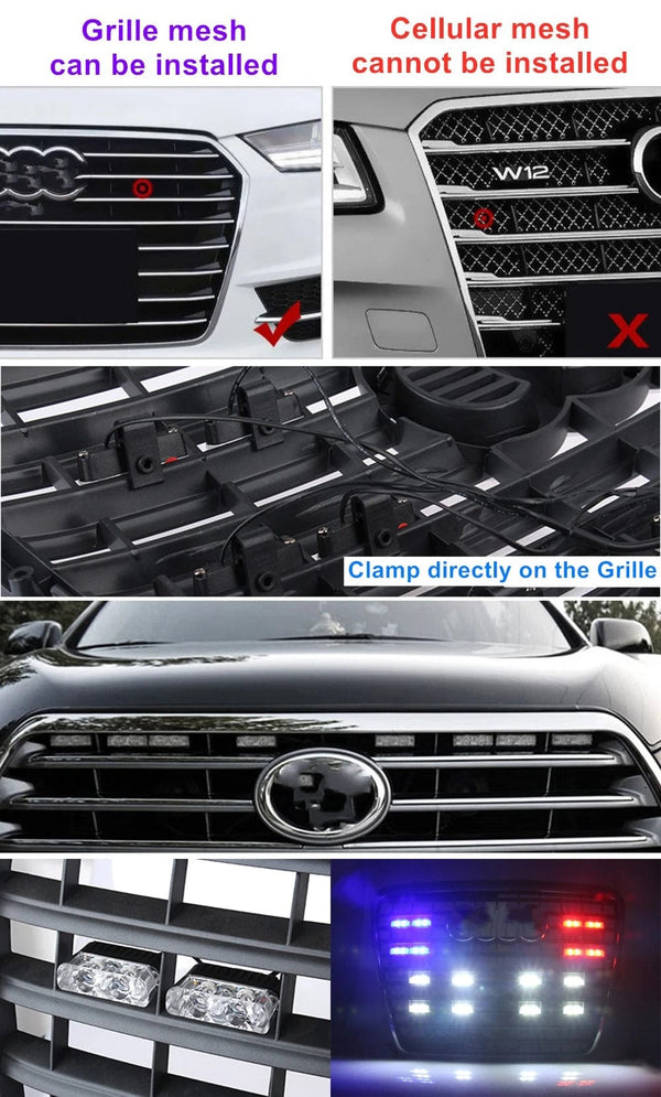 Planet Gates 3x8 Manual Control / Red and Blue 3 LED Car Front Grille Strobe Police Lights Flash Warning Lamp Red Blue Yellow Rescue Vehicle Emergency Flasher Signal Lighting