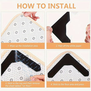 Planet Gates 4/12/20pcs Rug Gripper Tape Double Sided Adhesive Non-Slip Rug Pad Tape Stickers Washable Area Rug Pad Carpet Tape Reusable Corner Side Grippers For Hardwood Floors And Tile