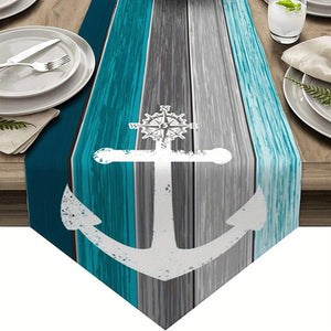 Planet Gates 4 1pc Vintage Ocean Style Encrypted Linen Table Runner, Summer Style Seahorse/Starfish/Seashell/Sand/Conch Table Runner, Tabletop Protection, Perfect For Kitchen Restaurant Dining Wedding Party Supplies