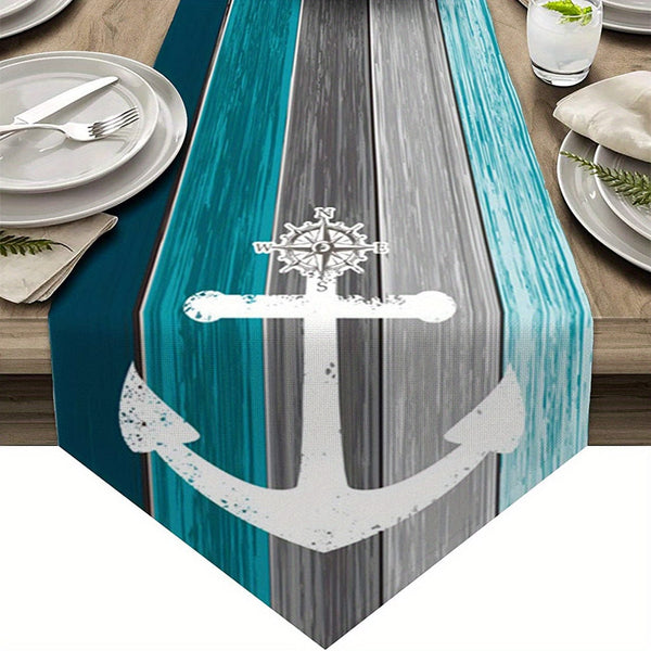 Planet Gates 4 1pc Vintage Ocean Style Encrypted Linen Table Runner, Summer Style Seahorse/Starfish/Seashell/Sand/Conch Table Runner, Tabletop Protection, Perfect For Kitchen Restaurant Dining Wedding Party Supplies