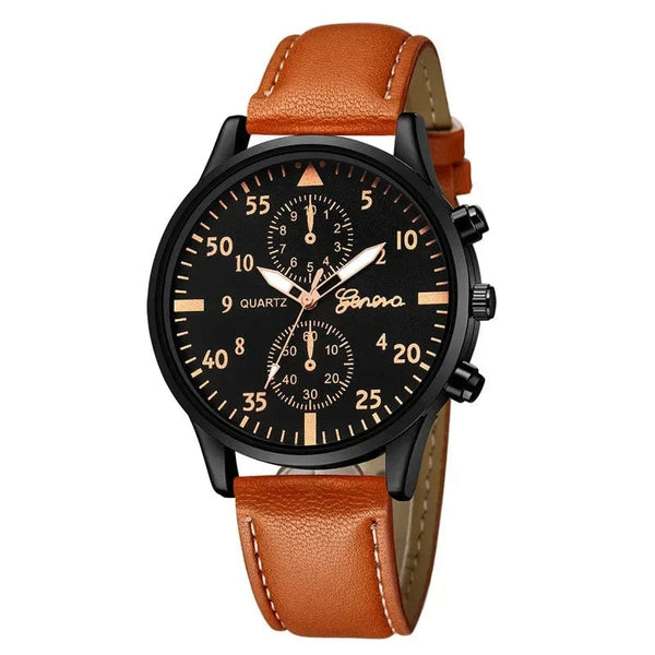 Planet Gates 4/2/1pcs Men Sports Watches Set Man Business Quartz Wristwatch Luxury Brown Leather Bracelet Men Casual Clock Watch（no Box）