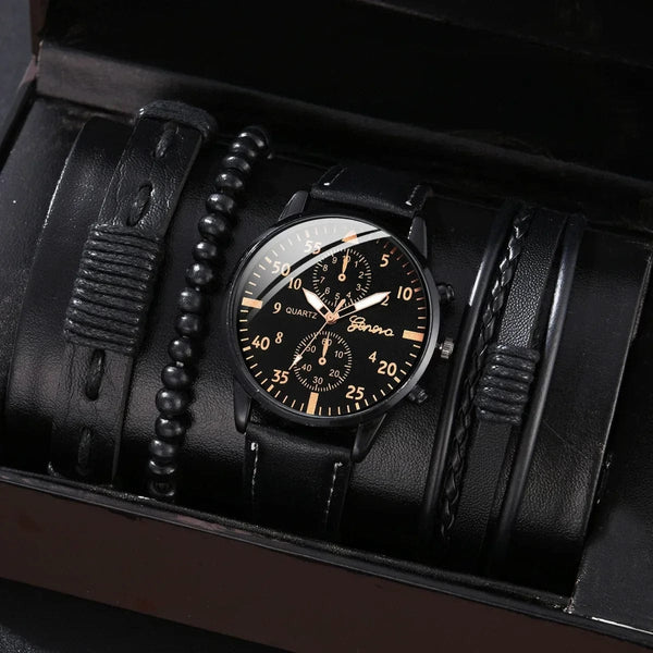 Planet Gates 4/2/1pcs Men Sports Watches Set Man Business Quartz Wristwatch Luxury Brown Leather Bracelet Men Casual Clock Watch（no Box）