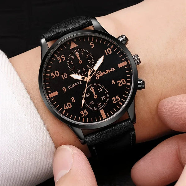 Planet Gates 4/2/1pcs Men Sports Watches Set Man Business Quartz Wristwatch Luxury Brown Leather Bracelet Men Casual Clock Watch（no Box）