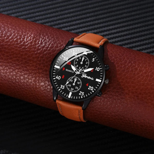 Planet Gates 4/2/1pcs Men Sports Watches Set Man Business Quartz Wristwatch Luxury Brown Leather Bracelet Men Casual Clock Watch（no Box）