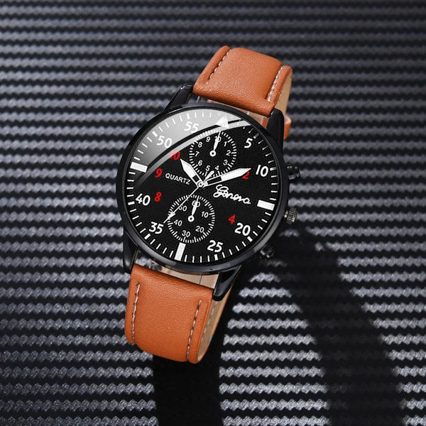 Planet Gates 4/2/1pcs Men Sports Watches Set Man Business Quartz Wristwatch Luxury Brown Leather Bracelet Men Casual Clock Watch（no Box）