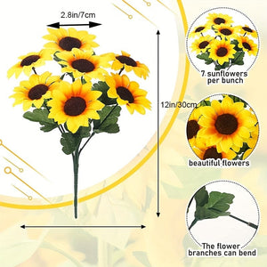 Planet Gates 4 4 Bunches, Sunflower Artificial Bundles With Stems Bouquet Fake Plants UV Resistant Plastic Greenery Faux Outdoor Flower Plants No Fade For Garden Porch Window Box Decorating