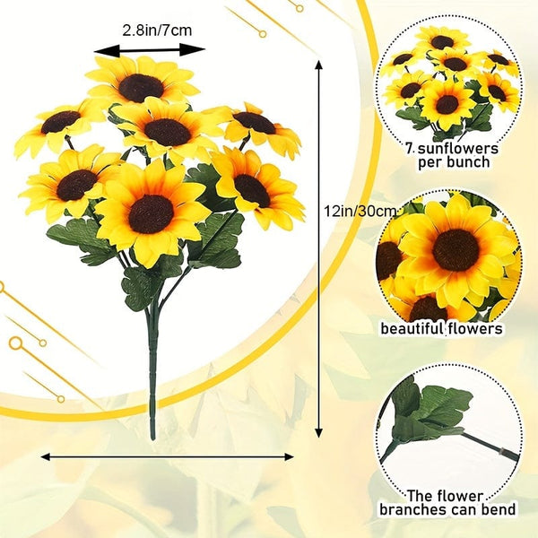 Planet Gates 4 4 Bunches, Sunflower Artificial Bundles With Stems Bouquet Fake Plants UV Resistant Plastic Greenery Faux Outdoor Flower Plants No Fade For Garden Porch Window Box Decorating